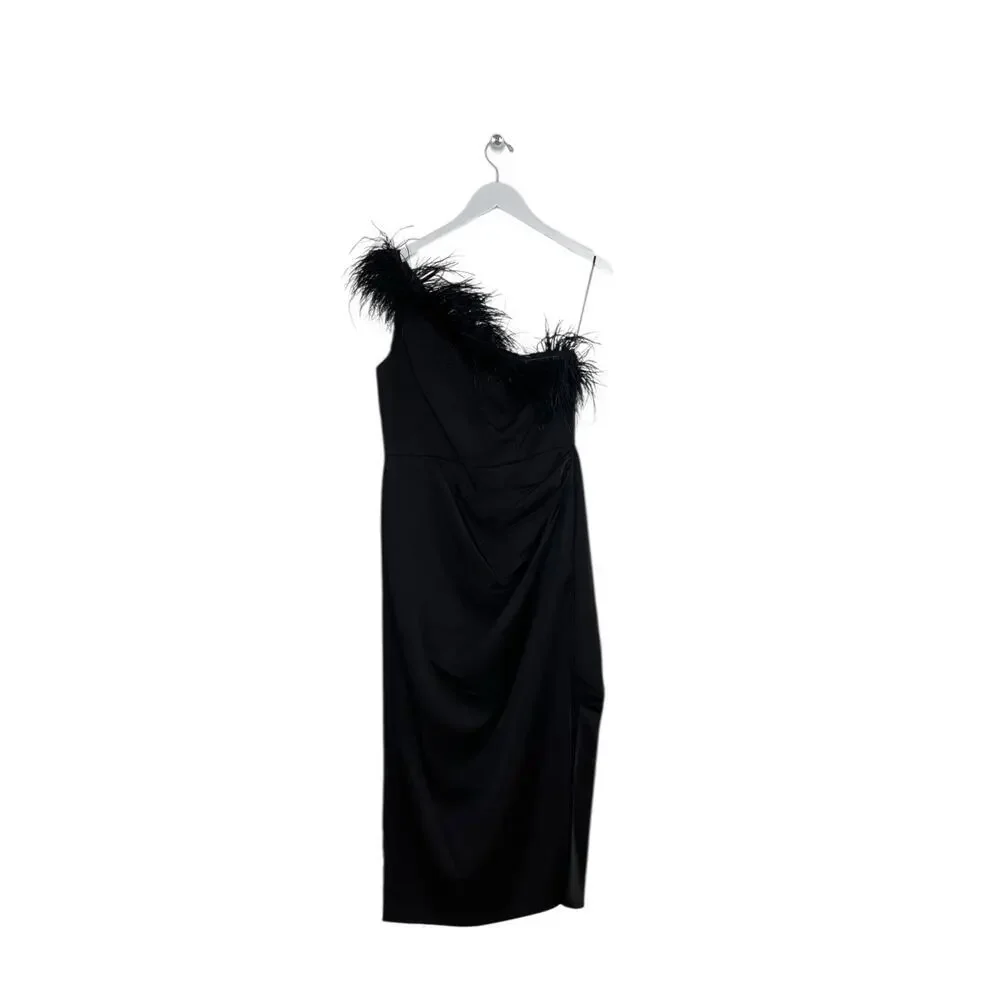 Mac Duggal A68147 Black‎ Feathered One-Shoulder Dress Size 10 NWT - Picture 3 of 7